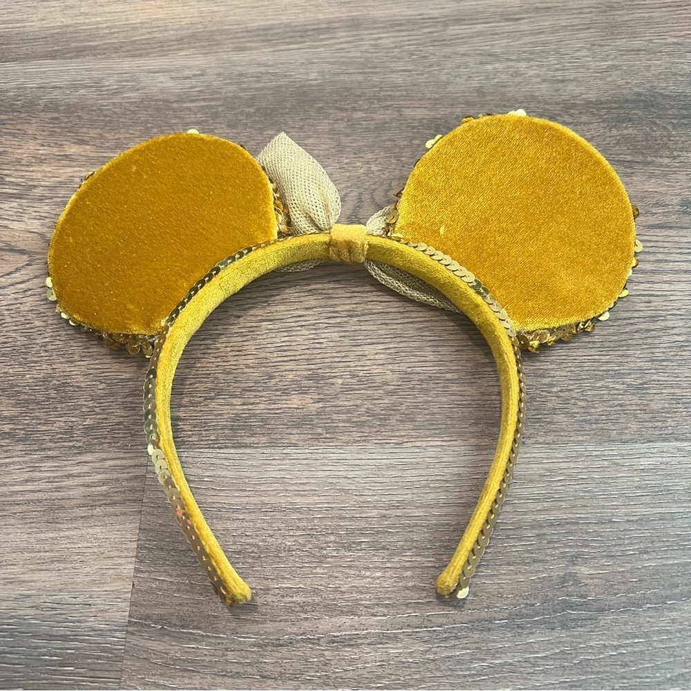 Disney Minnie Mouse Gold Sequin Ears Headband Bow Park Accessories Sparkle - Picture 2 of 2